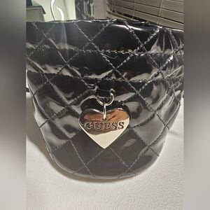Guess patent leather quilted Drawstring silver heart medallion makeup jewelry pu
